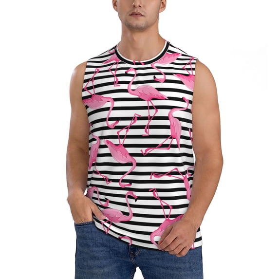 Fotbe Men's Flamingos Print Men's Sleeveless Muscle Tank Tops Casual T-Shirts for Gym Workout Beach-Medium