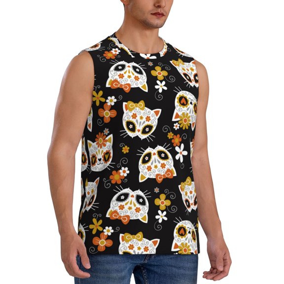 Fotbe Men's Flower Fox Print Men's Sleeveless Muscle Tank Tops Casual T-Shirts for Gym Workout Beach-3X-Large