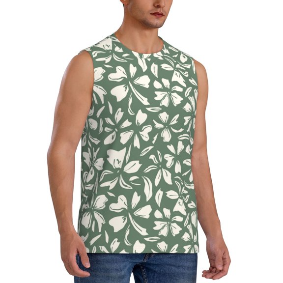 Fotbe Men's Flowers With Leaves Print Men's Sleeveless Muscle Tank Tops Casual T-Shirts for Gym Workout Beach-3X-Large