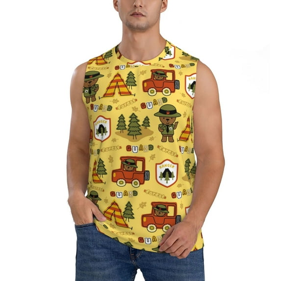 Fotbe Men's Forest Guard Print Men's Sleeveless Muscle Tank Tops Casual T-Shirts for Gym Workout Beach-Small