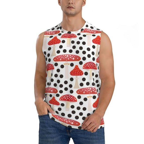 Fotbe Men's Forest Mushrooms Print Men's Sleeveless Muscle Tank Tops Casual T-Shirts for Gym Workout Beach-Medium