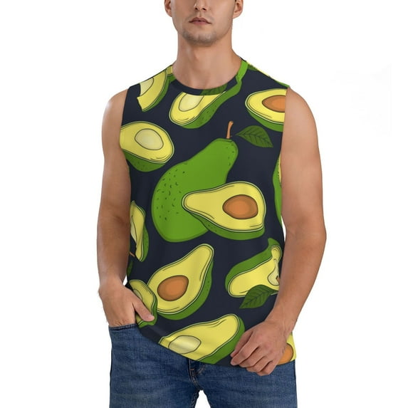 Fotbe Men's Fresh Avocado Print Men's Sleeveless Muscle Tank Tops Casual T-Shirts for Gym Workout Beach-Medium