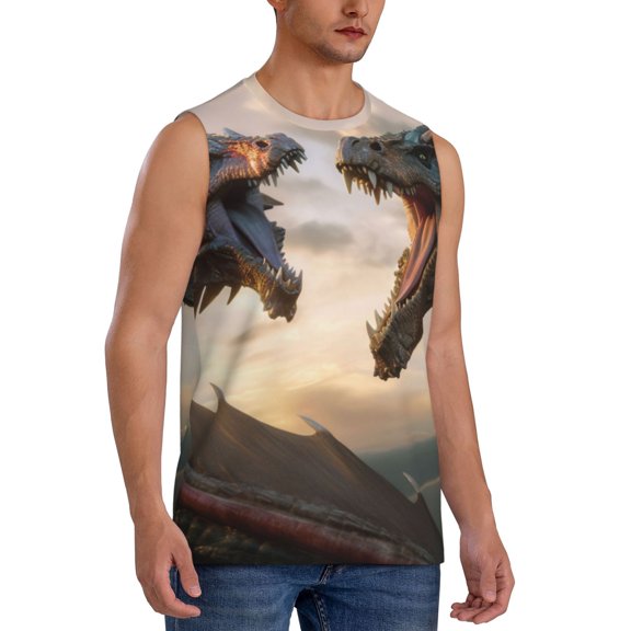 Fotbe Men's Friendship Dragon Print Men's Sleeveless Muscle Tank Tops Casual T-Shirts for Gym Workout Beach-Small