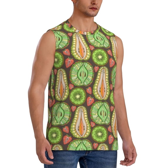 Fotbe Men's Fruits 1 Print Men's Sleeveless Muscle Tank Tops Casual T-Shirts for Gym Workout Beach-3X-Large