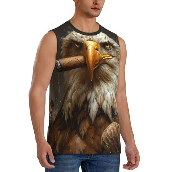 Fotbe Men's Funny Bald Eagle Print Men's Sleeveless Muscle Tank Tops Casual T-Shirts for Gym Workout Beach-Large