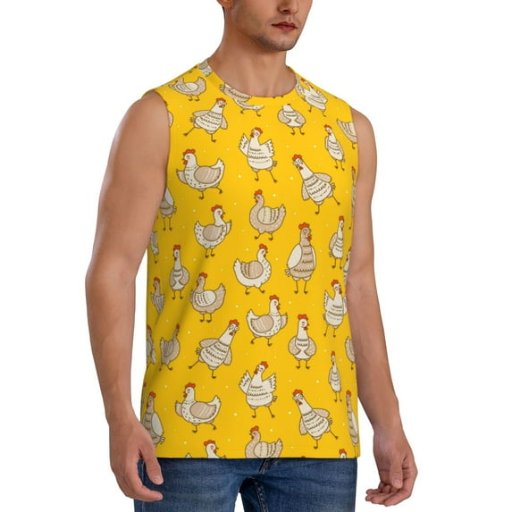 Fotbe Men's Funny Chicken Print Men's Sleeveless Muscle Tank Tops Casual T-Shirts for Gym Workout Beach-Medium