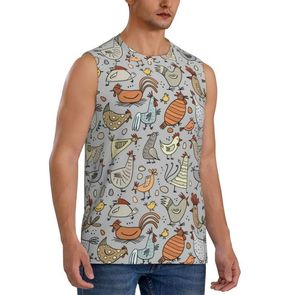 Fotbe Men's Funny Chicken Print Men's Sleeveless Muscle Tank Tops Casual T-Shirts for Gym Workout Beach-XX-Large