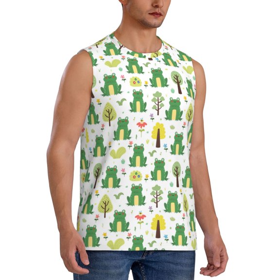 Fotbe Men's Funny Toad Print Men's Sleeveless Muscle Tank Tops Casual T-Shirts for Gym Workout Beach-Small