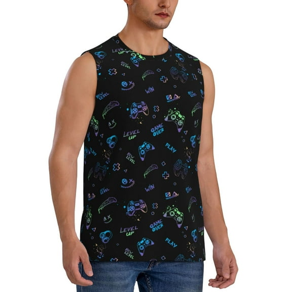 Fotbe Men's Gamepads Print Men's Sleeveless Muscle Tank Tops Casual T-Shirts for Gym Workout Beach-XX-Large