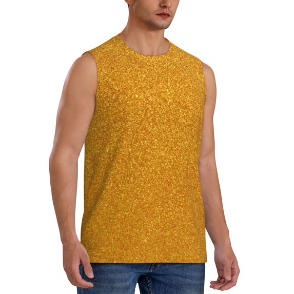 Fotbe Men's Gold Glitter Print Men's Sleeveless Muscle Tank Tops Casual T-Shirts for Gym Workout Beach-3X-Large