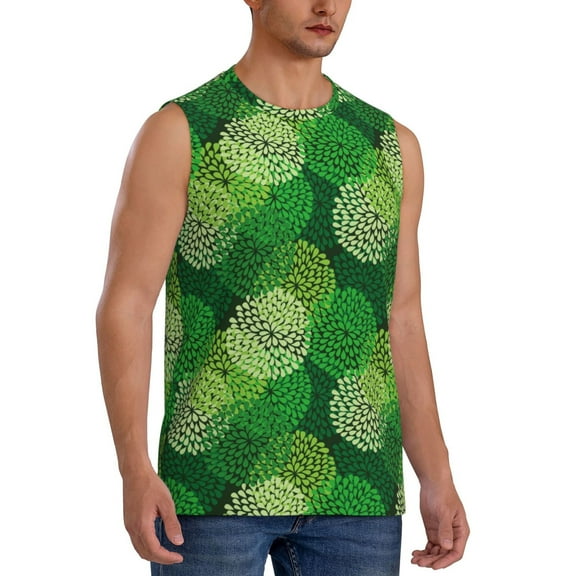 Fotbe Men's Green Flower Print Men's Sleeveless Muscle Tank Tops Casual T-Shirts for Gym Workout Beach-3X-Large