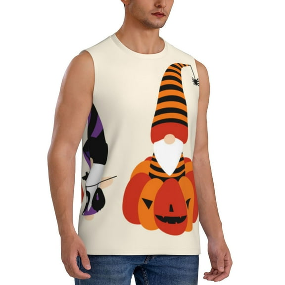 Fotbe Men's Halloween Gnomes1 Print Men's Sleeveless Muscle Tank Tops Casual T-Shirts for Gym Workout Beach-XX-Large