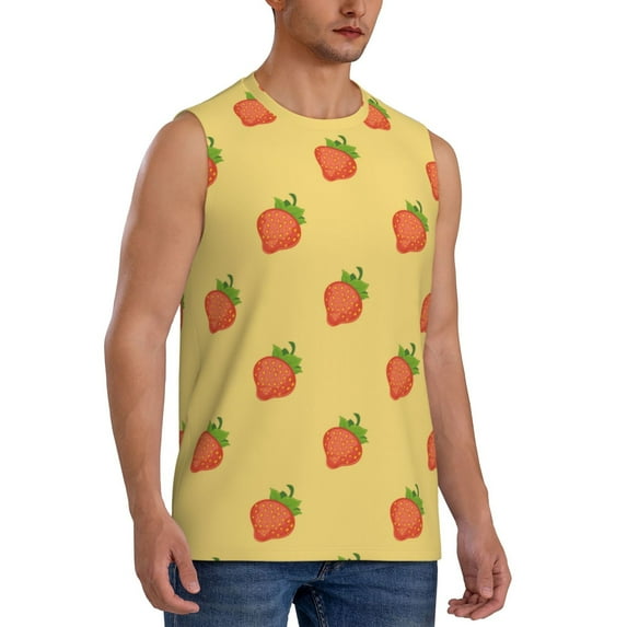 Fotbe Men's Hand Drawn Strawberry Print Men's Sleeveless Muscle Tank Tops Casual T-Shirts for Gym Workout Beach-X-Large