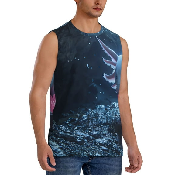 Fotbe Men's Heart Axolotl Print Men's Sleeveless Muscle Tank Tops Casual T-Shirts for Gym Workout Beach-Small