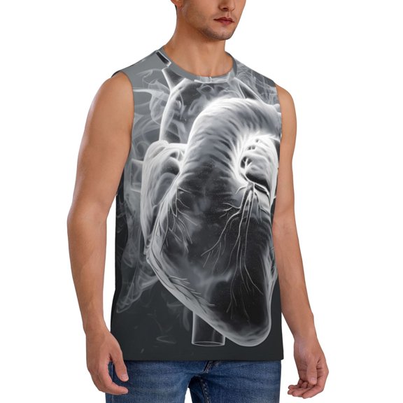 Fotbe Men's Heart Illustration Print Men's Sleeveless Muscle Tank Tops Casual T-Shirts for Gym Workout Beach-XX-Large