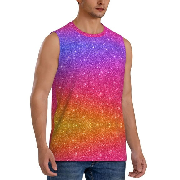 Fotbe Men's Holiday Shiny Print Men's Sleeveless Muscle Tank Tops Casual T-Shirts for Gym Workout Beach-Large