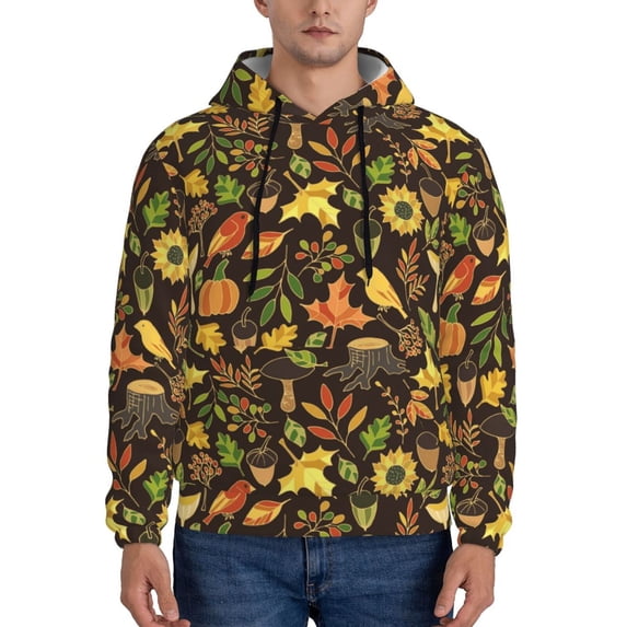 Fotbe Men's Hoodie with Autumn Plants Maple Tree Vintage Pattern - Kangaroo Pocket Pullover Hooded Sweatshirt, Perfect for Daily Wear, Travel, and Home-3X-Large
