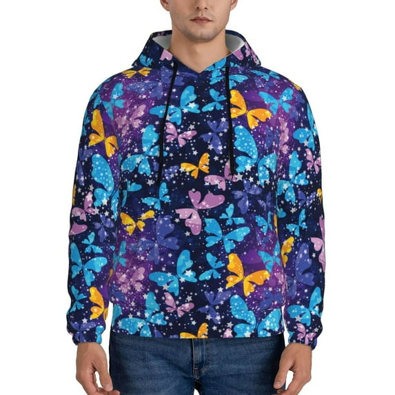 Fotbe Men's Hoodie with Butterflies Of The Starry Sky Pattern - Kangaroo Pocket Pullover Hooded Sweatshirt, Perfect for Daily Wear, Travel, and Home-3X-Large