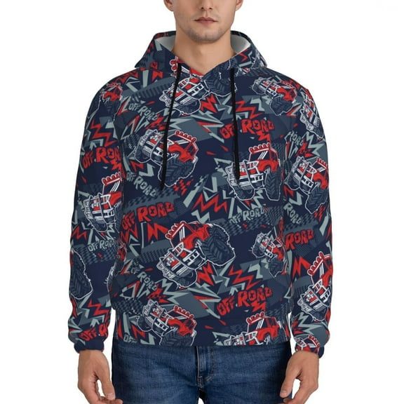 Fotbe Men's Hoodie with Cool Red Off-Road Vehicle Pattern - Kangaroo Pocket Pullover Hooded Sweatshirt, Perfect for Daily Wear, Travel, and Home-Medium