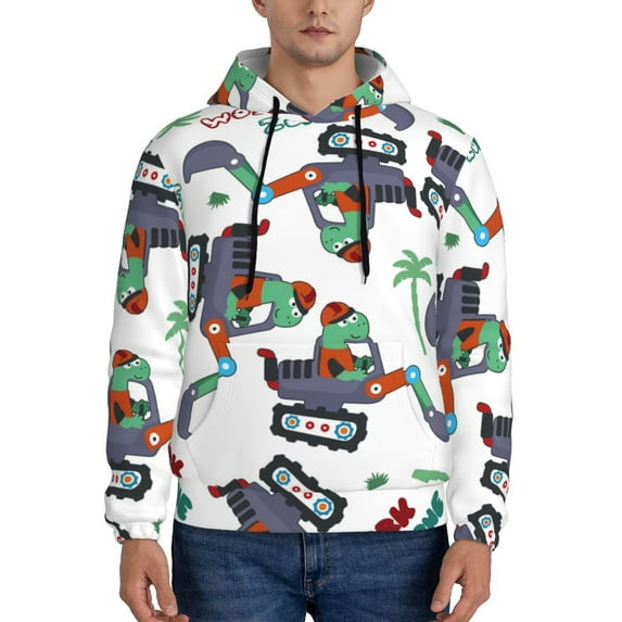 Fotbe Men's Hoodie with Dinosaur on Excavator2 Pattern - Kangaroo Pocket Pullover Hooded Sweatshirt, Perfect for Daily Wear, Travel, and Home-XX-Large