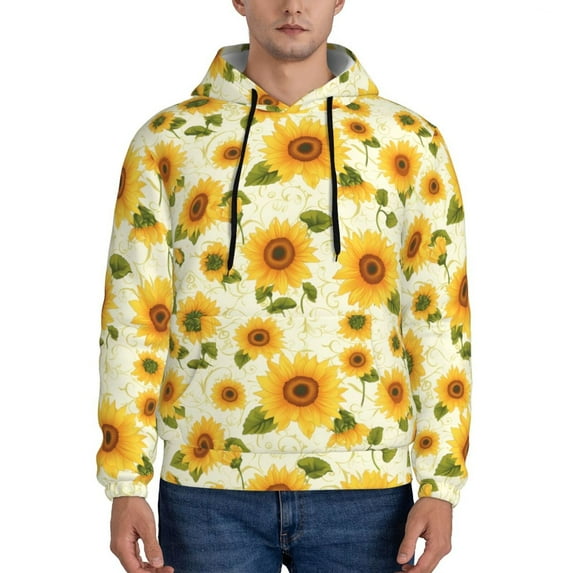 Fotbe Men's Hoodie with European-style Pattern Sunflower Pattern - Kangaroo Pocket Pullover Hooded Sweatshirt, Perfect for Daily Wear, Travel, and Home-4X-Large