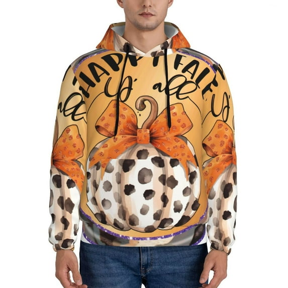Fotbe Men's Hoodie with Fall Farmhouse Pumpkins1 Pattern - Kangaroo Pocket Pullover Hooded Sweatshirt, Perfect for Daily Wear, Travel, and Home-Medium