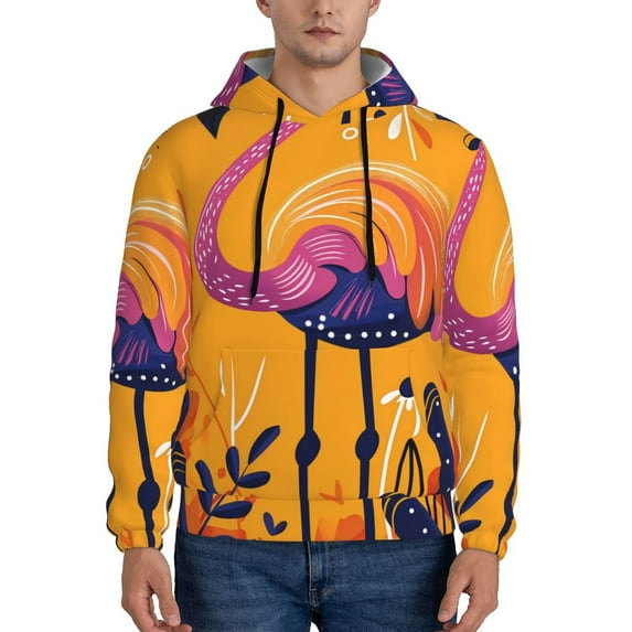 Fotbe Men's Hoodie with Vibrant Flamingo Illustration Pattern - Kangaroo Pocket Pullover Hooded Sweatshirt, Perfect for Daily Wear, Travel, and Home-Medium