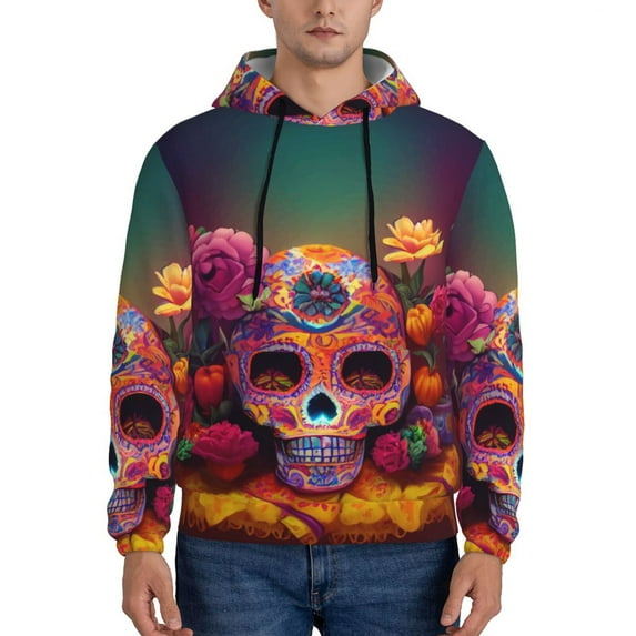 Fotbe Men's Hoodie with Vintage Patterned Skull Pattern - Kangaroo Pocket Pullover Hooded Sweatshirt, Perfect for Daily Wear, Travel, and Home-XX-Large