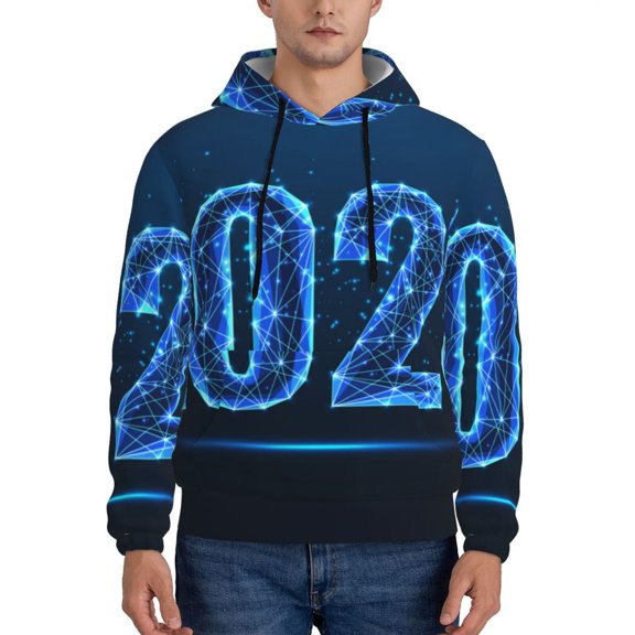 Fotbe Men's Hoodie with 2025 Happy New Year 5 Pattern - Kangaroo Pocket Pullover Hooded Sweatshirt, Perfect for Daily Wear, Travel, and Home-Medium