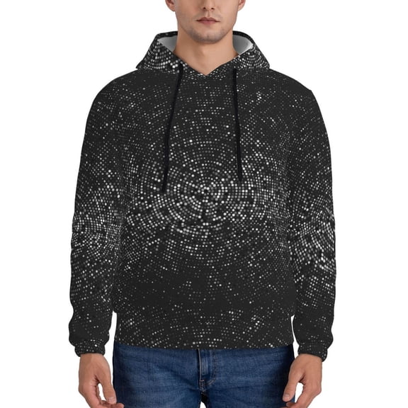 Fotbe Men's Hoodie with Black And White Dotted Pattern - Kangaroo Pocket Pullover Hooded Sweatshirt, Perfect for Daily Wear, Travel, and Home-Large