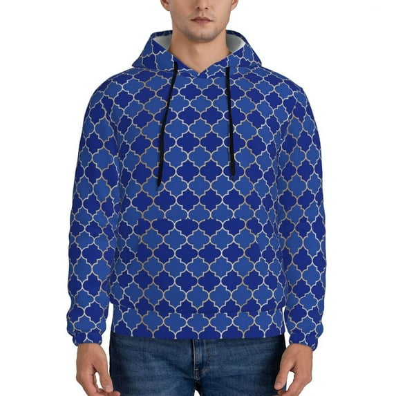 Fotbe Men's Hoodie with Blue Lantern Shapes Pattern - Kangaroo Pocket Pullover Hooded Sweatshirt, Perfect for Daily Wear, Travel, and Home-X-Large