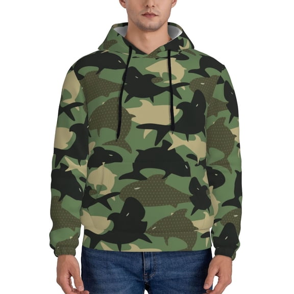 Fotbe Men's Hoodie with Camouflage Shark Pattern - Kangaroo Pocket Pullover Hooded Sweatshirt, Perfect for Daily Wear, Travel, and Home-3X-Large