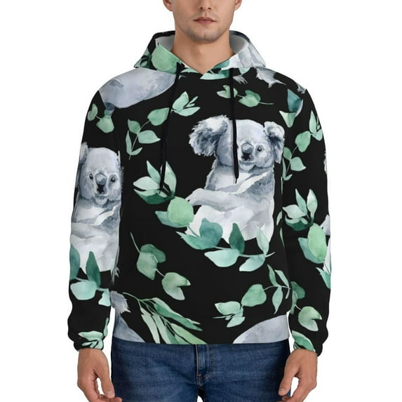 Fotbe Men's Hoodie with Cartoon Koala Bear Pattern - Kangaroo Pocket Pullover Hooded Sweatshirt, Perfect for Daily Wear, Travel, and Home-Small