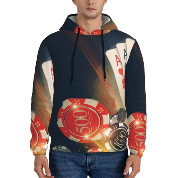 Fotbe Men's Hoodie with Casino Poker Chips Pattern - Kangaroo Pocket Pullover Hooded Sweatshirt, Perfect for Daily Wear, Travel, and Home-XX-Large