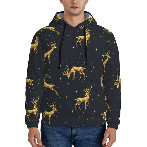 Fotbe Men's Hoodie with Christmas Deers Pattern - Kangaroo Pocket Pullover Hooded Sweatshirt, Perfect for Daily Wear, Travel, and Home-X-Large