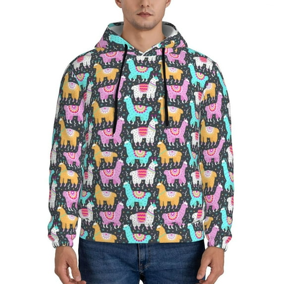 Fotbe Men's Hoodie with Colorful Alpaca Pattern - Kangaroo Pocket Pullover Hooded Sweatshirt, Perfect for Daily Wear, Travel, and Home-XX-Large