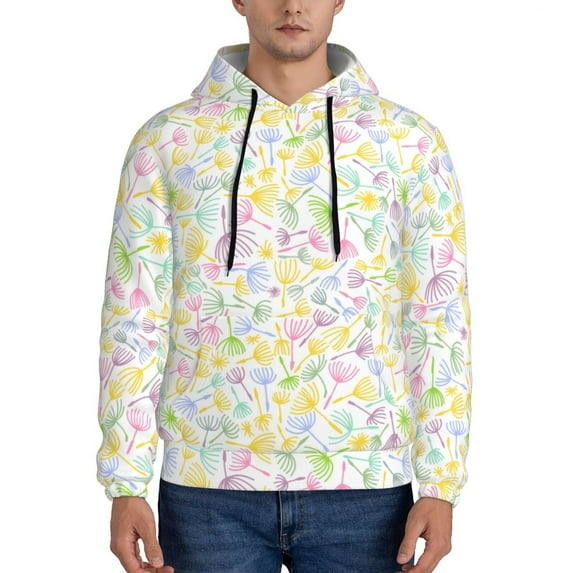 Fotbe Men's Hoodie with Colorful Dandelion Pattern - Kangaroo Pocket Pullover Hooded Sweatshirt, Perfect for Daily Wear, Travel, and Home-4X-Large