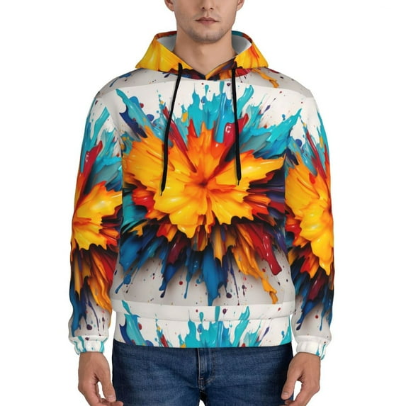 Fotbe Men's Hoodie with Colorful Paint Print Pattern - Kangaroo Pocket Pullover Hooded Sweatshirt, Perfect for Daily Wear, Travel, and Home-Medium