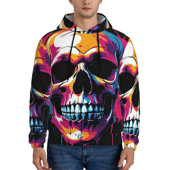 Fotbe Men's Hoodie with Colorful Skull Pattern - Kangaroo Pocket Pullover Hooded Sweatshirt, Perfect for Daily Wear, Travel, and Home-3X-Large
