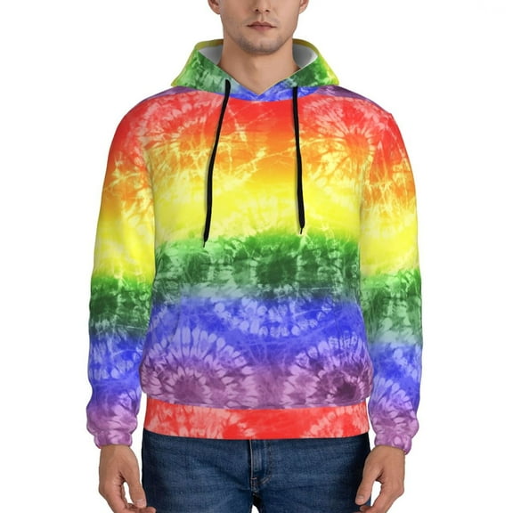 Fotbe Men's Hoodie with Colorful Tie Dye Pattern - Kangaroo Pocket Pullover Hooded Sweatshirt, Perfect for Daily Wear, Travel, and Home-3X-Large