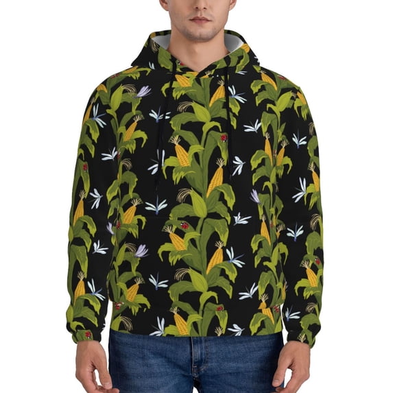 Fotbe Men's Hoodie with Corn And Dragonflies Pattern - Kangaroo Pocket Pullover Hooded Sweatshirt, Perfect for Daily Wear, Travel, and Home-4X-Large
