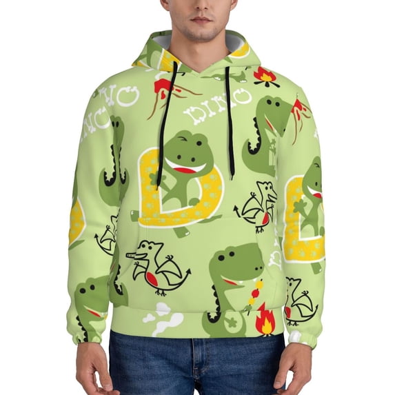 Fotbe Men's Hoodie with Cute Dinosaurs Cartoon Pattern - Kangaroo Pocket Pullover Hooded Sweatshirt, Perfect for Daily Wear, Travel, and Home-Medium