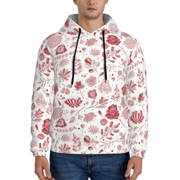Fotbe Men's Hoodie with Flower Leaves Pattern - Kangaroo Pocket Pullover Hooded Sweatshirt, Perfect for Daily Wear, Travel, and Home-Medium