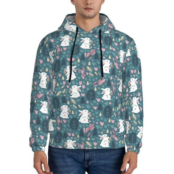 Fotbe Men's Hoodie with Forest Rabbit Pattern - Kangaroo Pocket Pullover Hooded Sweatshirt, Perfect for Daily Wear, Travel, and Home-X-Large