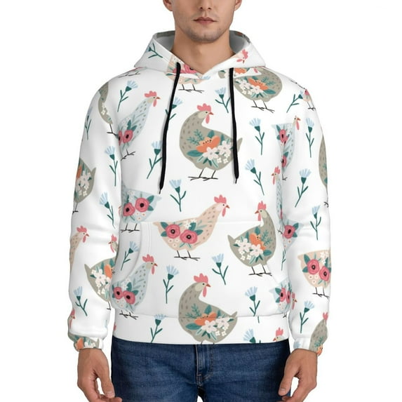 Fotbe Men's Hoodie with Funny Chicken Pattern - Kangaroo Pocket Pullover Hooded Sweatshirt, Perfect for Daily Wear, Travel, and Home-Large