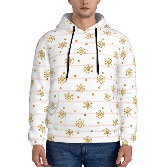 Fotbe Men's Hoodie with Gold Snowflake Stripes Pattern - Kangaroo Pocket Pullover Hooded Sweatshirt, Perfect for Daily Wear, Travel, and Home-Medium