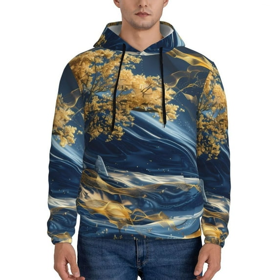 Fotbe Men's Hoodie with Golden Fantasy Landscape Pattern - Kangaroo Pocket Pullover Hooded Sweatshirt, Perfect for Daily Wear, Travel, and Home-Large