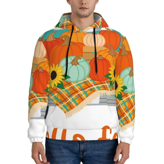 Fotbe Men's Hoodie with Hello Fall Farm Truck Pattern - Kangaroo Pocket Pullover Hooded Sweatshirt, Perfect for Daily Wear, Travel, and Home-Large