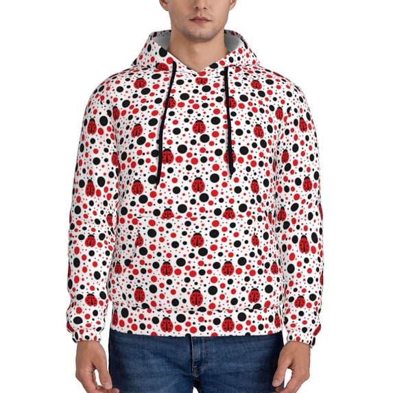 Fotbe Men's Hoodie with Ladybugs 2 Pattern - Kangaroo Pocket Pullover Hooded Sweatshirt, Perfect for Daily Wear, Travel, and Home-Small