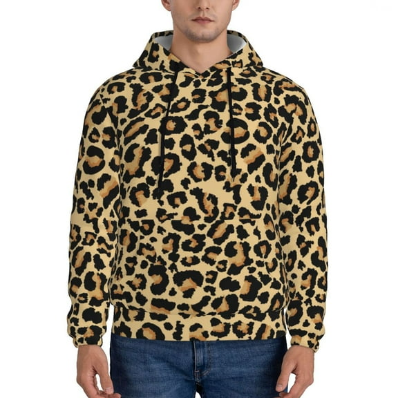 Fotbe Men's Hoodie with Leopard Print Pattern - Kangaroo Pocket Pullover Hooded Sweatshirt, Perfect for Daily Wear, Travel, and Home-Large